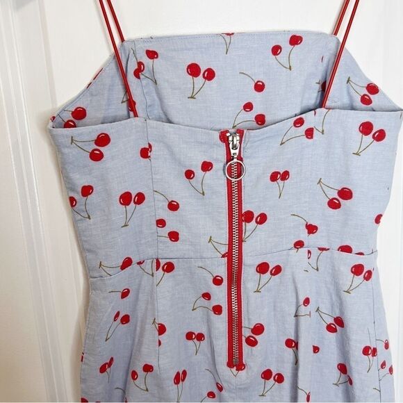 Urban Outfitters Cherry Dress Size 0 Linen Blend Blue Red - Picture 7 of 10